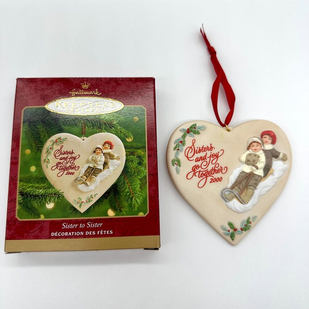 Hallmark Keepsake Ornament Sister to Sister Porcelain 2000 Sisters Sledding Snow